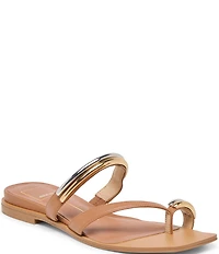 Dolce Vita Tarina Leather Strap Gold Hardware Detail Slip on Sandals