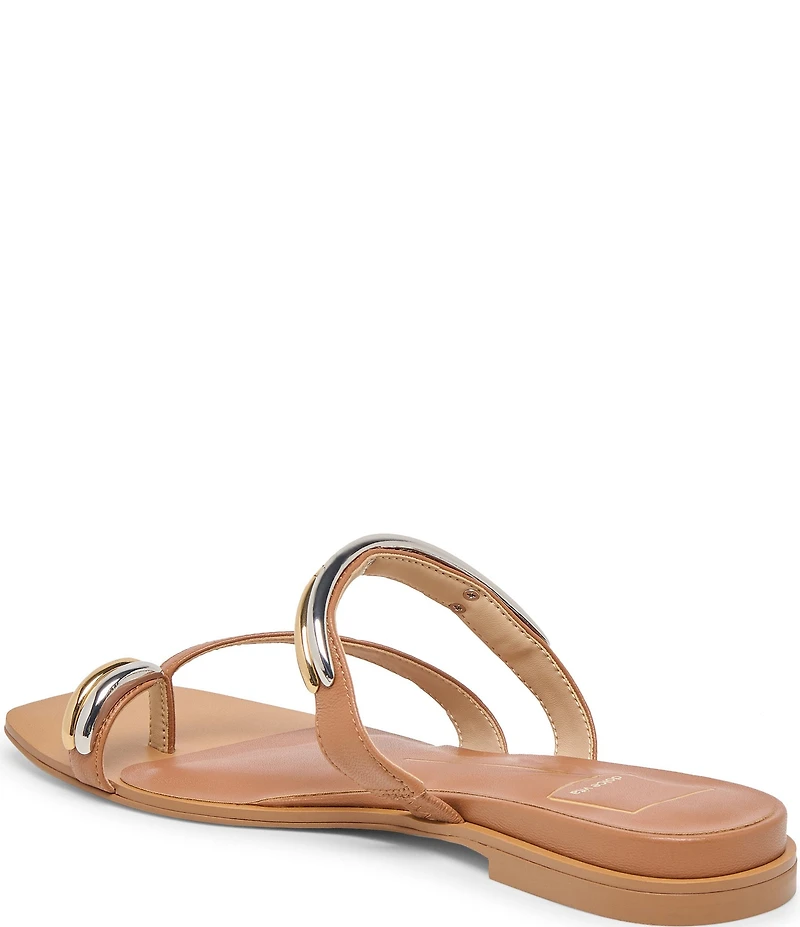 Dolce Vita Tarina Leather Strap Gold Hardware Detail Slip on Sandals