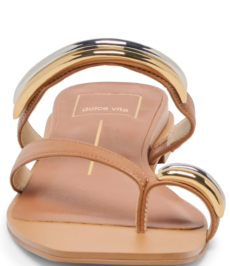 Dolce Vita Tarina Leather Strap Gold Hardware Detail Slip on Sandals