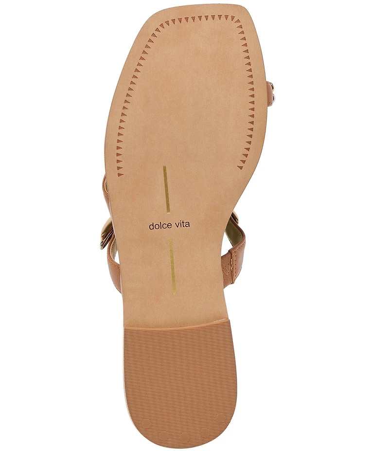 Dolce Vita Tarina Leather Strap Gold Hardware Detail Slip on Sandals