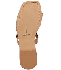 Dolce Vita Tarina Leather Strap Gold Hardware Detail Slip on Sandals