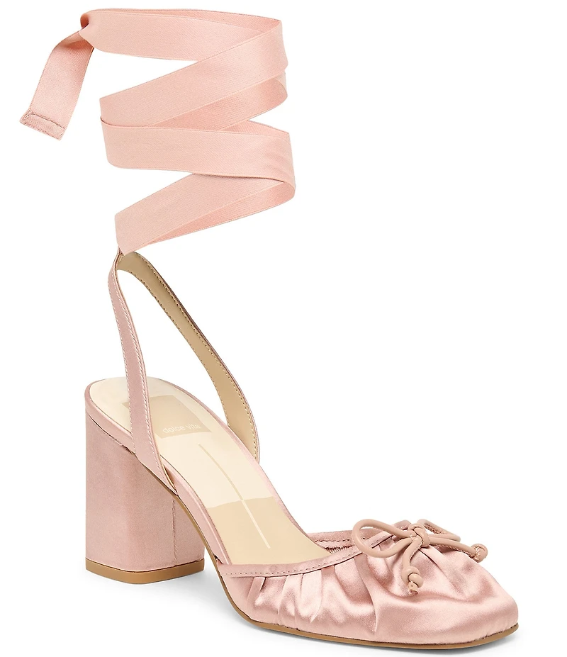 Dolce Vita Tisha Satin Ankle Wrap Block Heel Pumps