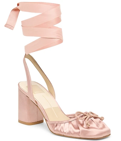 Dolce Vita Tisha Satin Ankle Wrap Block Heel Pumps