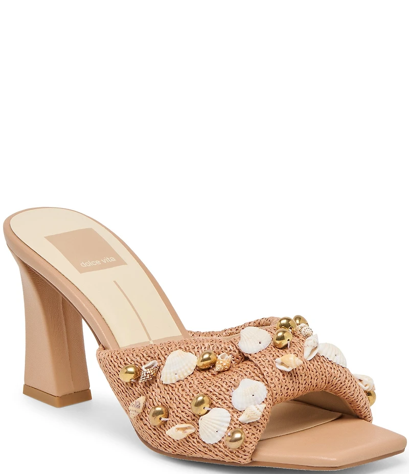 Dolce Vita Tylah Raffia Shell Ornamented Slide Dress Sandals