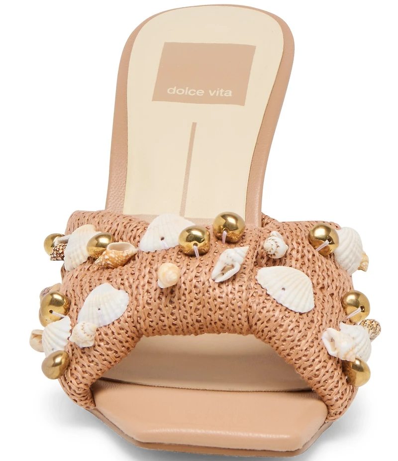 Dolce Vita Tylah Raffia Shell Ornamented Slide Dress Sandals