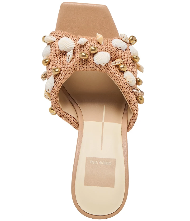 Dolce Vita Tylah Raffia Shell Ornamented Slide Dress Sandals
