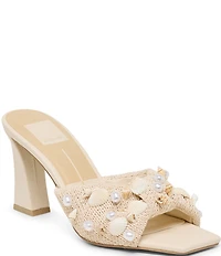 Dolce Vita Tylah Raffia Shell Ornamented Slide Dress Sandals