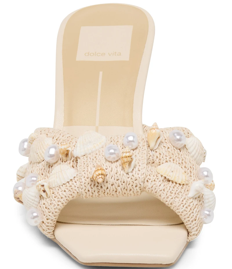 Dolce Vita Tylah Raffia Shell Ornamented Slide Dress Sandals