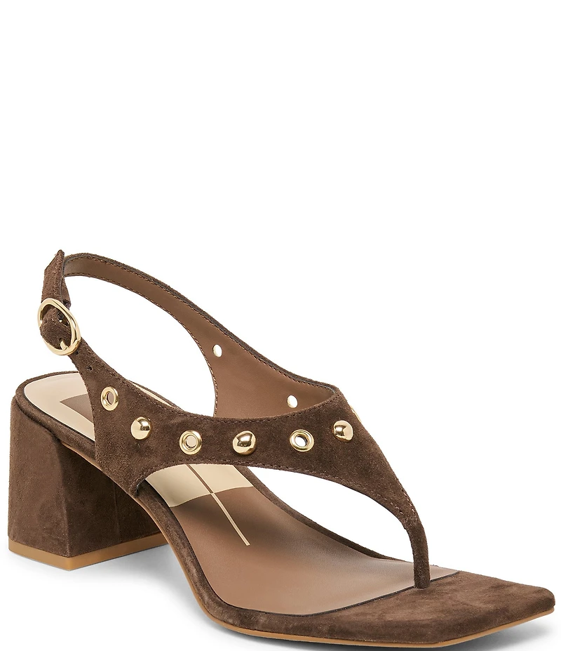 Dolce Vita Yves Stud Suede Thong Sling Back Dress Sandals