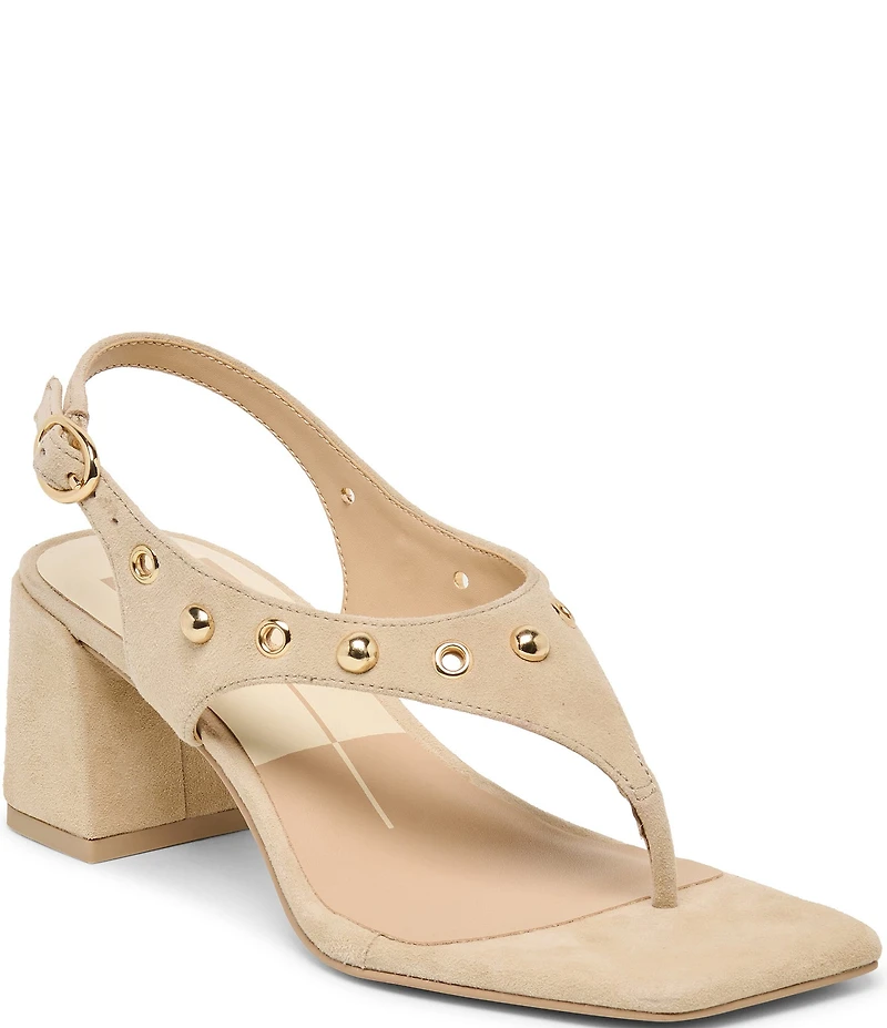 Dolce Vita Yves Stud Suede Thong Sling Back Dress Sandals