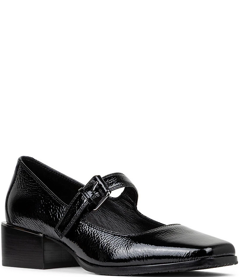 Donald Pliner Amiya Crinkle Patent Leather Mary Jane Stacked Block Heel Pumps