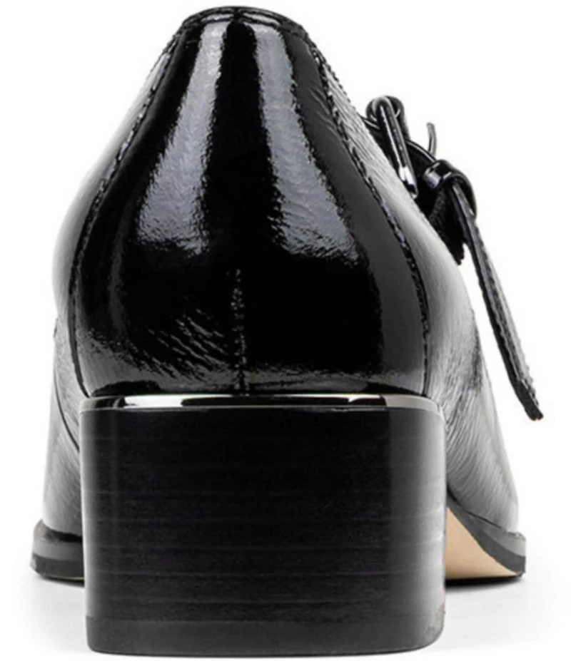 Donald Pliner Amiya Crinkle Patent Leather Mary Jane Stacked Block Heel Pumps