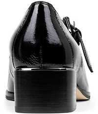 Donald Pliner Amiya Crinkle Patent Leather Mary Jane Stacked Block Heel Pumps