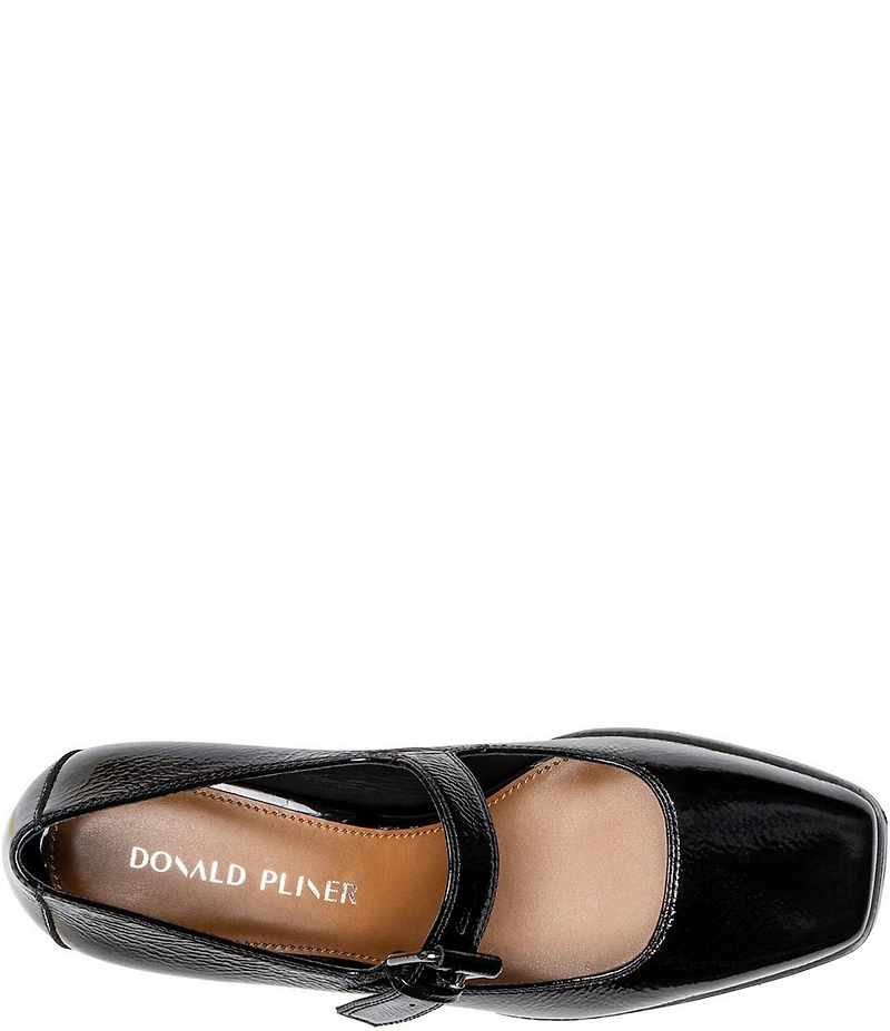 Donald Pliner Amiya Crinkle Patent Leather Mary Jane Stacked Block Heel Pumps