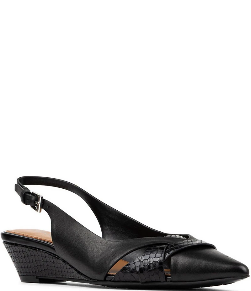 Donald Pliner Barbee Python Print Leather Pointed Toe Slingback Wedge Pumps