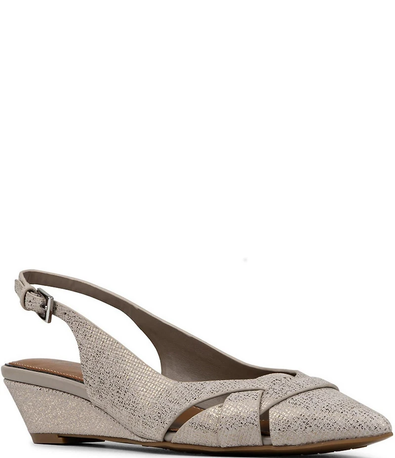 Donald Pliner Barbee Textured Metallic Leather Pointed Toe Slingback Wedge Pumps