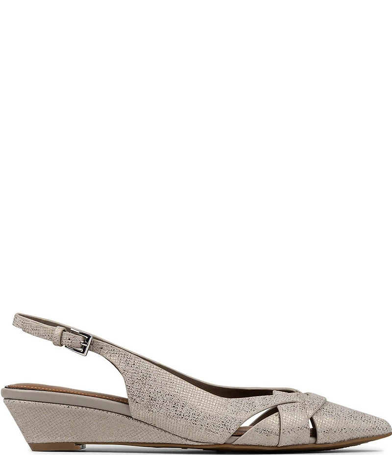 Donald Pliner Barbee Textured Metallic Leather Pointed Toe Slingback Wedge Pumps