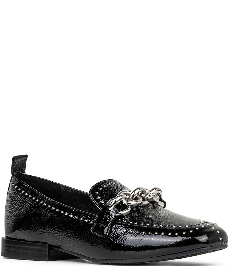 Donald Pliner Beyer Patent Leather Chain Hardware Studded Loafers