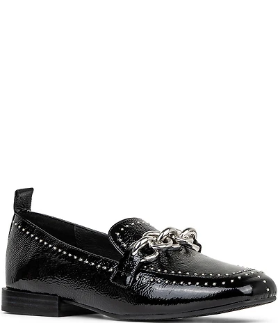 Donald Pliner Beyer Patent Leather Chain Hardware Studded Loafers