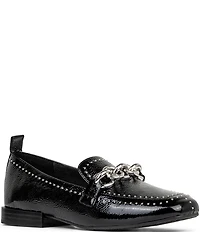 Donald Pliner Beyer Patent Leather Chain Hardware Studded Loafers
