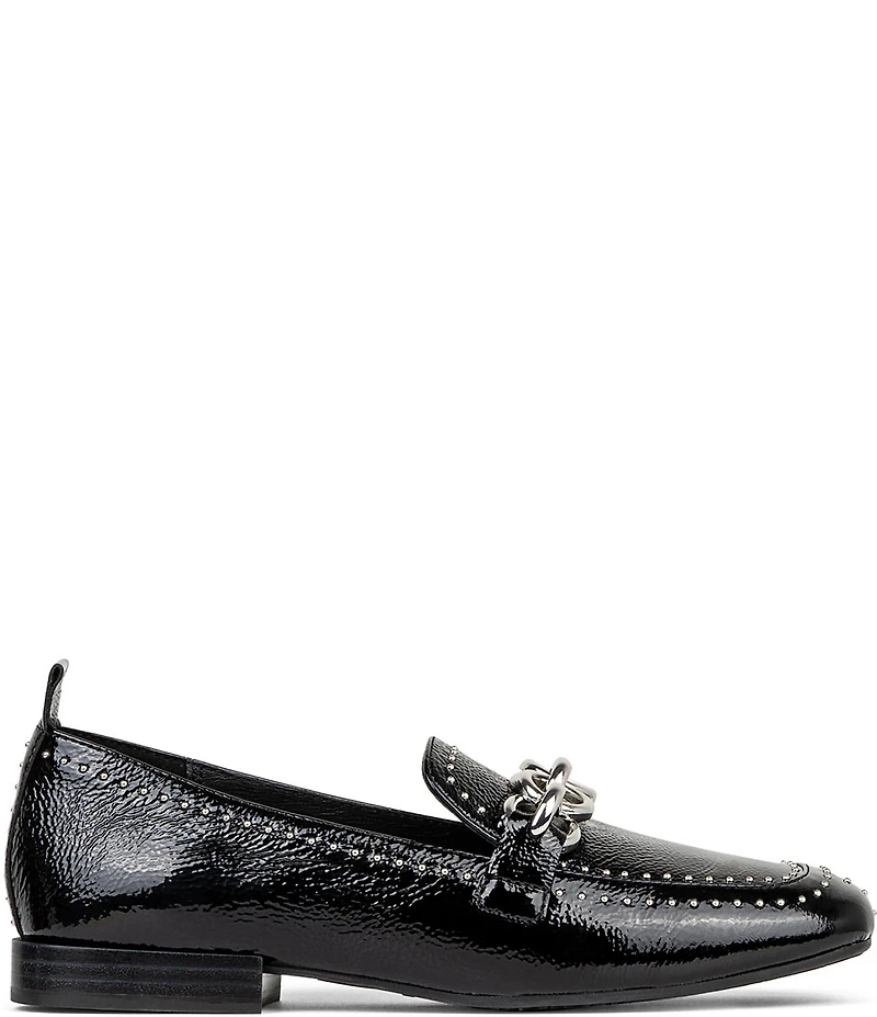 Donald Pliner Beyer Patent Leather Chain Hardware Studded Loafers