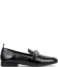 Donald Pliner Beyer Patent Leather Chain Hardware Studded Loafers