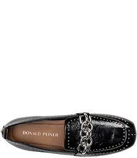 Donald Pliner Beyer Patent Leather Chain Hardware Studded Loafers