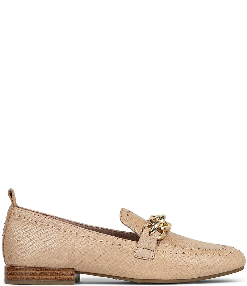 Donald Pliner Beyer Snake Embossed Leather Chain Link Hardware Studded Loafers