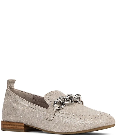 Donald Pliner Beyer Snake Embossed Leather Chain Link Hardware Studded Loafers