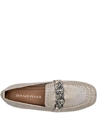 Donald Pliner Beyer Snake Embossed Leather Chain Link Hardware Studded Loafers