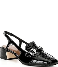 Donald Pliner Brandie Croco Patent Leather Bit Buckle Slingback Block Heel Pumps