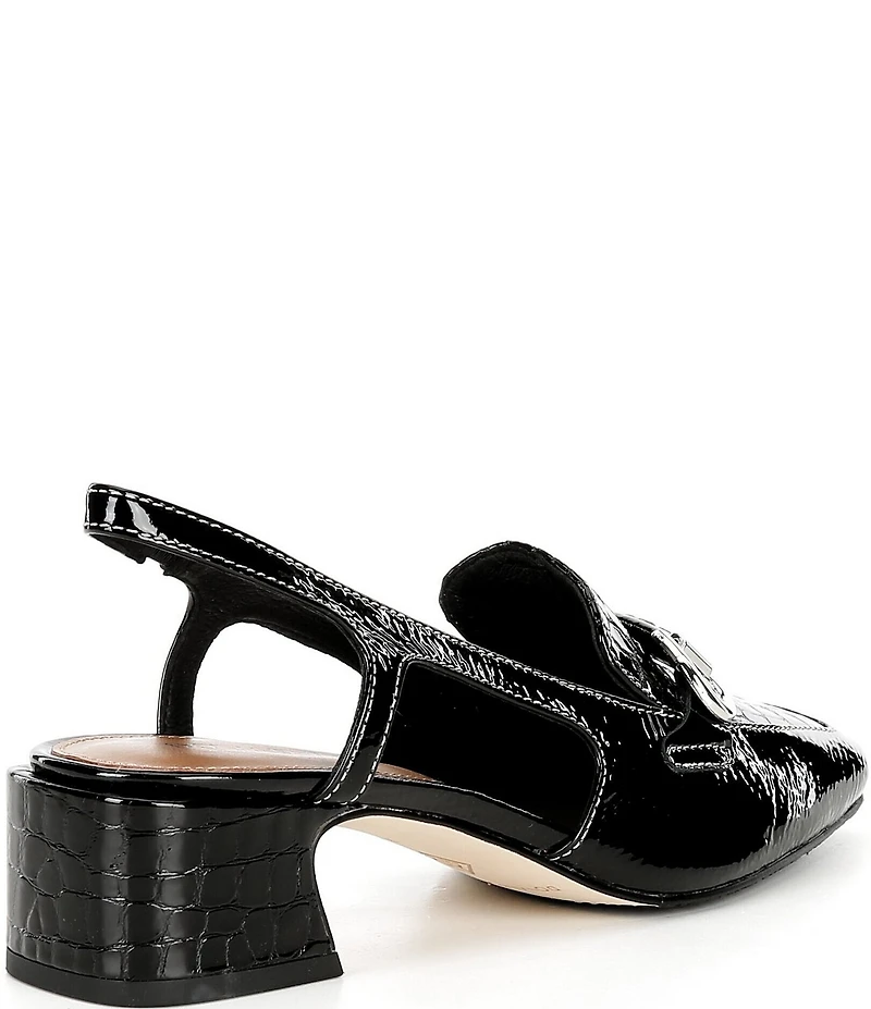 Donald Pliner Brandie Croco Patent Leather Bit Buckle Slingback Block Heel Pumps