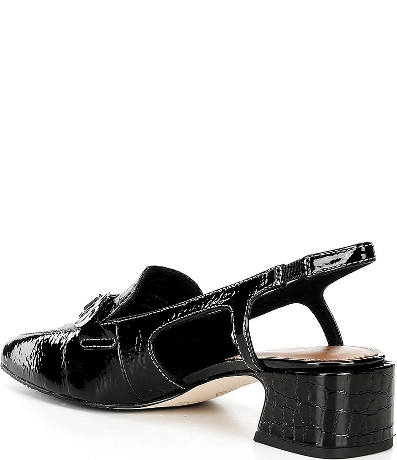 Donald Pliner Brandie Croco Patent Leather Bit Buckle Slingback Block Heel Pumps