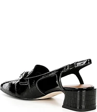 Donald Pliner Brandie Croco Patent Leather Bit Buckle Slingback Block Heel Pumps