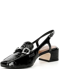Donald Pliner Brandie Croco Patent Leather Bit Buckle Slingback Block Heel Pumps