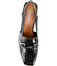 Donald Pliner Brandie Croco Patent Leather Bit Buckle Slingback Block Heel Pumps