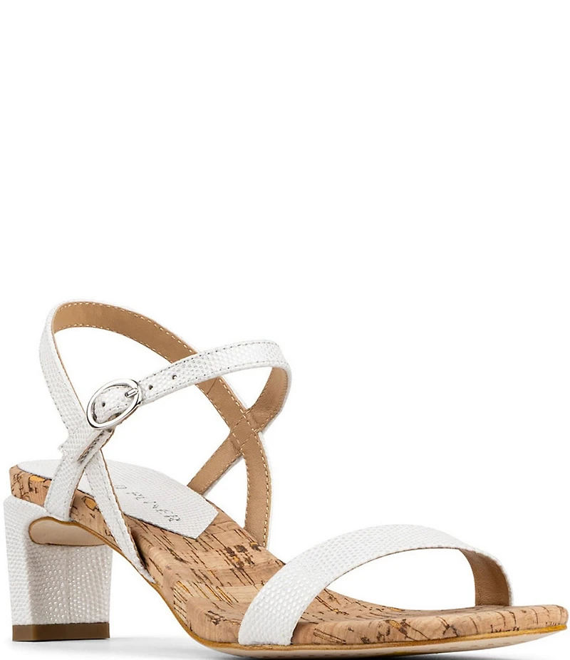 Donald Pliner Brazi Metallic Lizard Print Leather Kitten Heel Dress Sandals