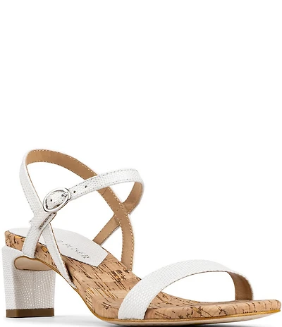 Donald Pliner Brazi Metallic Lizard Print Leather Kitten Heel Dress Sandals