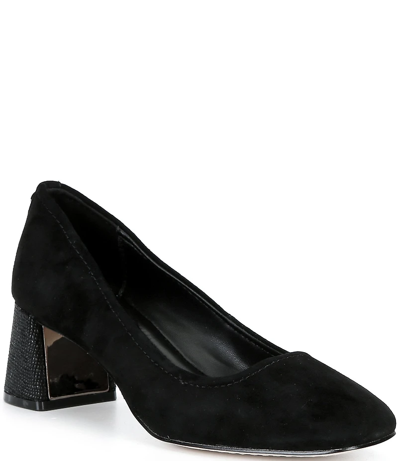 Donald Pliner Delite Suede Square Toe Block Heel Pumps