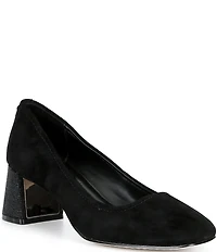 Donald Pliner Delite Suede Square Toe Block Heel Pumps
