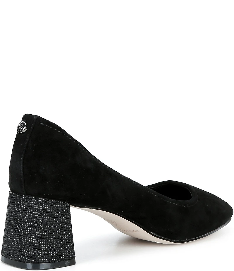 Donald Pliner Delite Suede Square Toe Block Heel Pumps