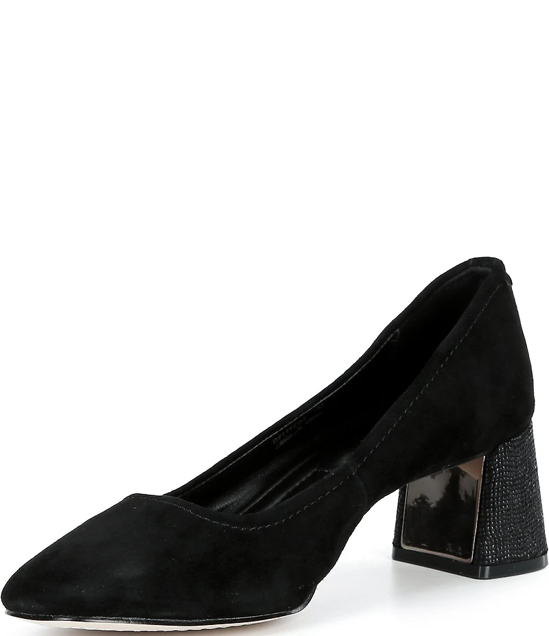 Donald Pliner Delite Suede Square Toe Block Heel Pumps