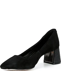Donald Pliner Delite Suede Square Toe Block Heel Pumps