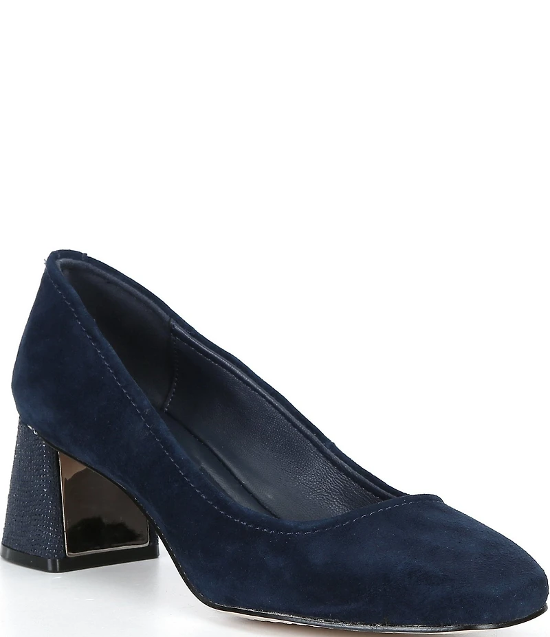 Donald Pliner Delite Suede Square Toe Block Heel Pumps