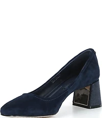 Donald Pliner Delite Suede Square Toe Block Heel Pumps