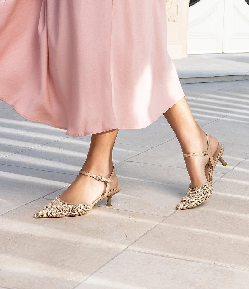 Donald Pliner Demur Macrame Patent Ankle Strap Pointed Toe Dress Pumps