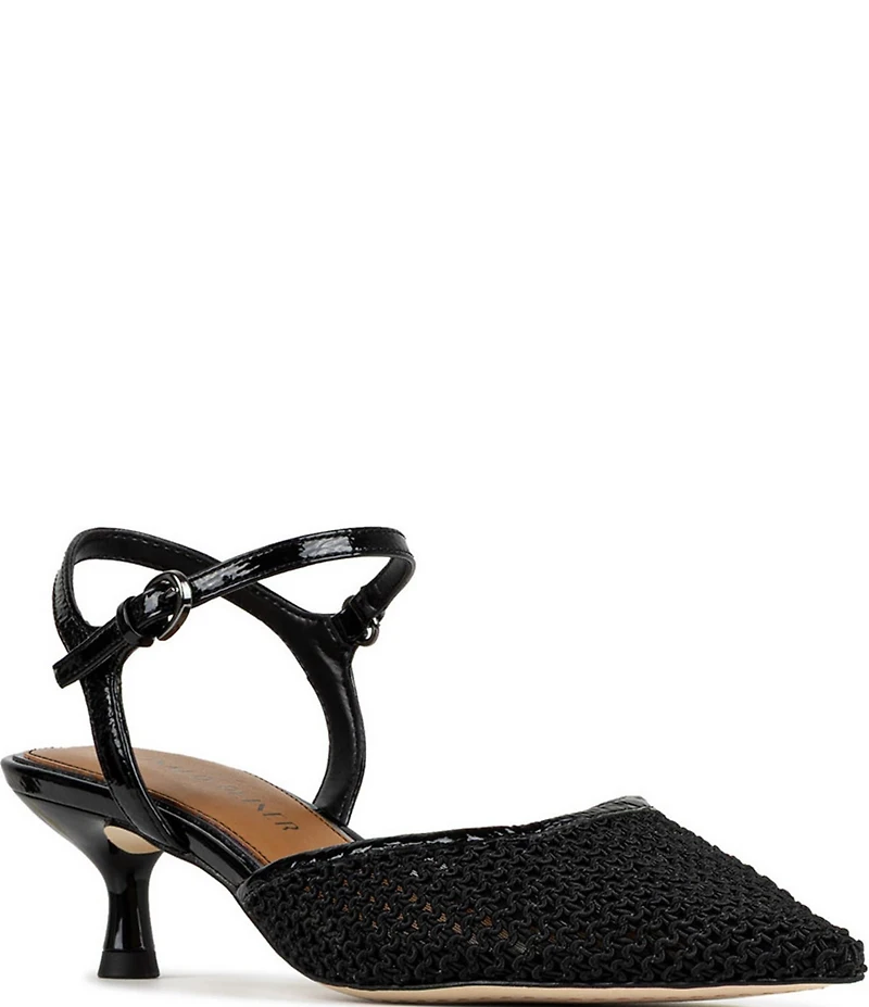 Donald Pliner Demur Macrame Patent Ankle Strap Pointed Toe Dress Pumps