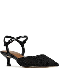 Donald Pliner Demur Macrame Patent Ankle Strap Pointed Toe Dress Pumps