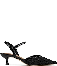 Donald Pliner Demur Macrame Patent Ankle Strap Pointed Toe Dress Pumps