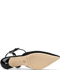 Donald Pliner Demur Macrame Patent Ankle Strap Pointed Toe Dress Pumps